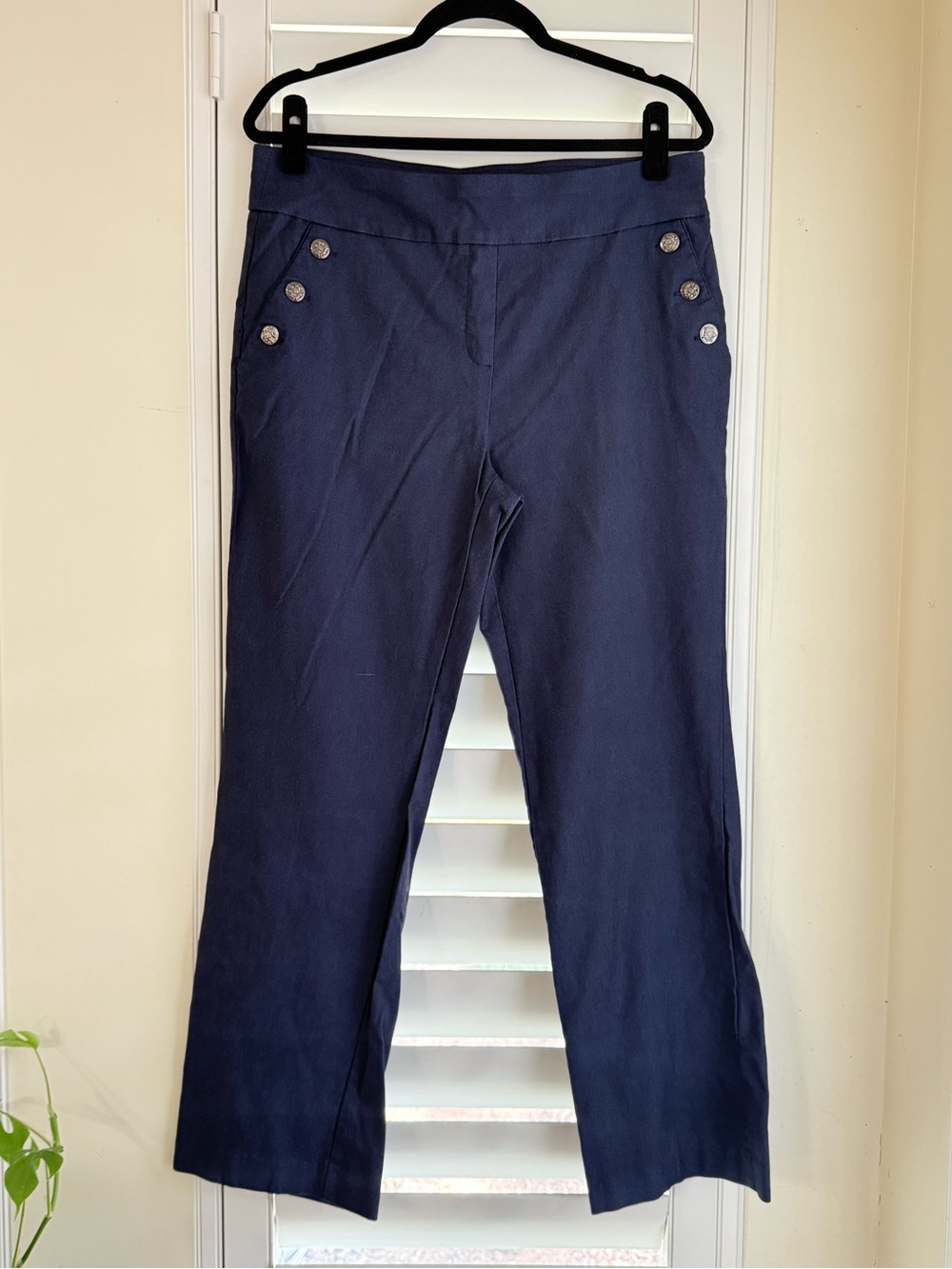Roz & Ali Navy Sailor Button Wide Leg Career Pants Size 14 EUC